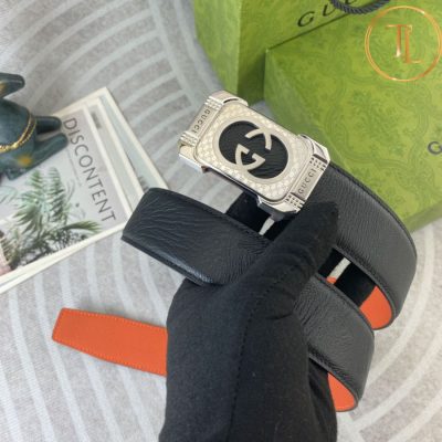 Thắt lưng Gucci dây da màu đen hàng hiệu siêu cấp mặt khóa chữ nhật màu bạc GC 225 9 that lung gucci (4)