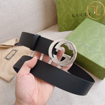 Thắt lưng Gucci nam dây da màu đen da trơn hàng hiệu siêu cấp mặt khóa bạc GC 242 9 that lung gucci (4)