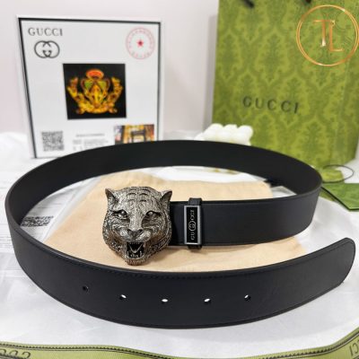 Thắt lưng Gucci nam màu đen da trơn hàng hiệu siêu cấp mặt hổ bạc GC 185 9 that lung gucci (4)