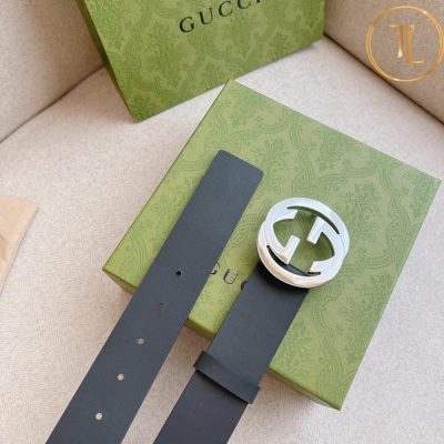 Thắt lưng Gucci nam dây da màu đen da trơn hàng hiệu siêu cấp mặt khóa bạc GC 242 10 that lung gucci (5)