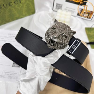 Thắt lưng Gucci nam màu đen da trơn hàng hiệu siêu cấp mặt hổ bạc GC 185 10 that lung gucci (5)