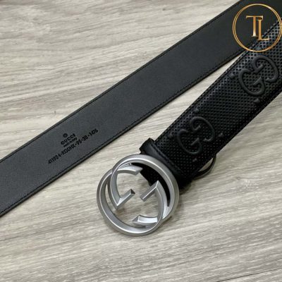 Thắt lưng Gucci nam màu đen họa tiết hàng hiệu siêu cấp mặt chữ màu bạc GC 196 11 that lung gucci (6)