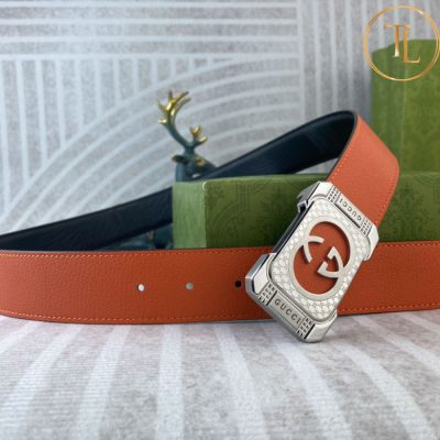 Thắt lưng Gucci dây da màu cam hàng hiệu siêu cấp mặt khóa chữ nhật màu bạc GC 223 9 that lung gucci (6)