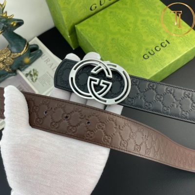 Thắt lưng Gucci nam dây da màu đen hàng hiệu siêu cấp mặt khóa màu bạc GC 231 10 that lung gucci (6)