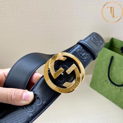 Thắt lưng Gucci da màu đen họa tiết hàng hiệu siêu cấp like auth mặt khóa nhiều màu GC 253 10 that lung gucci (6)