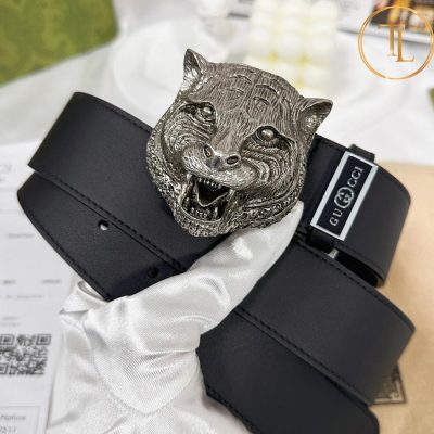 Thắt lưng Gucci nam màu đen da trơn hàng hiệu siêu cấp mặt hổ bạc GC 185 11 that lung gucci (6)