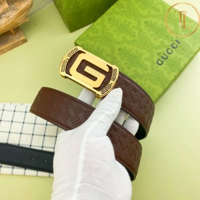 Thắt lưng Gucci nam dây da màu nâu hàng hiệu siêu cấp mặt khóa chữ nhật màu vàng GC 227 10 that lung gucci (7)