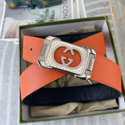 Thắt lưng Gucci dây da màu cam hàng hiệu siêu cấp mặt khóa chữ nhật màu bạc GC 223 10 that lung gucci (7)