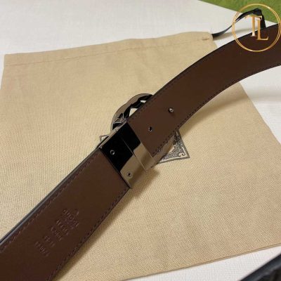 Thắt lưng Gucci 2 mặt màu đen cà phê dập họa tiết hàng hiệu siêu cấp mặt khóa đen GC 202 7 that lung gucci nam (2)