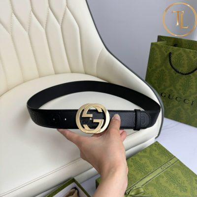 Thắt lưng Gucci nam màu đen mặt khóa vàng hàng hiệu siêu cấp GC 205 7 that lung gucci nam (2)