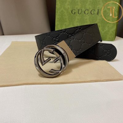 Thắt lưng Gucci 2 mặt màu đen cà phê dập họa tiết hàng hiệu siêu cấp mặt khóa đen GC 202 8 that lung gucci nam (3)