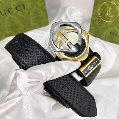 Thắt lưng Gucci nam màu đen hàng hiệu like auth mặt khóa phối màu vàng và bạc GC 270 7 that lung gucci nam (3)