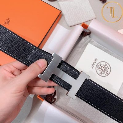 Thắt lưng Hermes nam dây màu đen mặt khóa bạc hàng hiệu siêu cấp HM 132 11 that lung hermes (1)