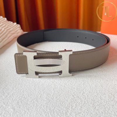 Thắt lưng Hermes màu nâu ghi hàng hiệu siêu cấp like auth mặt khóa H bạc HM 167 7 that lung hermes (2)