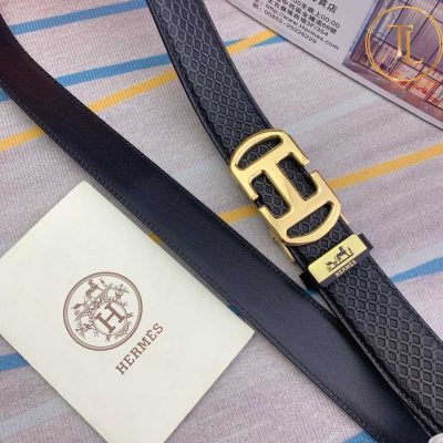 Thắt lưng Hermes dây da màu đen hàng hiệu siêu cấp mặt khóa vàng HM 181 7 that lung hermes (2)