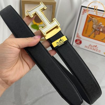 Thắt lưng Hermes nam màu đen hàng hiệu siêu cấp like auth mặt khóa H bạc viền vàng HM 177 7 that lung hermes (2)