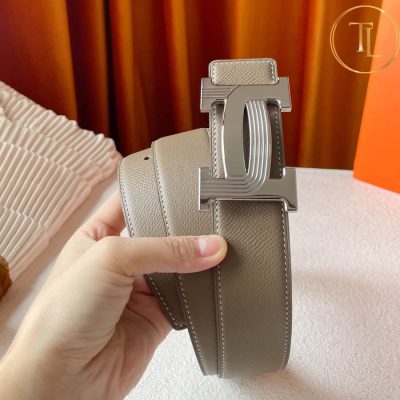 Thắt lưng Hermes màu nâu ghi hàng hiệu siêu cấp like auth mặt khóa H bạc HM 167 8 that lung hermes (3)