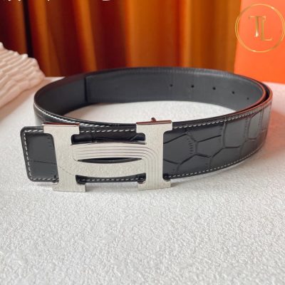 Thắt lưng Hermes màu đen dập vân cá sấu hàng hiệu like auth mặt khóa H bạc HM 169 8 that lung hermes (3)