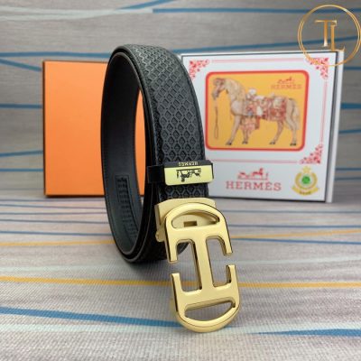 Thắt lưng Hermes dây da màu đen hàng hiệu siêu cấp mặt khóa vàng HM 181 8 that lung hermes (3)
