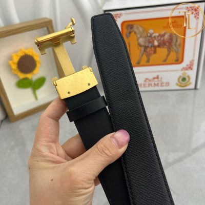 Thắt lưng Hermes nam màu đen hàng hiệu siêu cấp like auth mặt khóa H bạc viền vàng HM 177 8 that lung hermes (3)