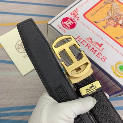 Thắt lưng Hermes dây da màu đen hàng hiệu siêu cấp mặt khóa vàng HM 181 9 that lung hermes (4)