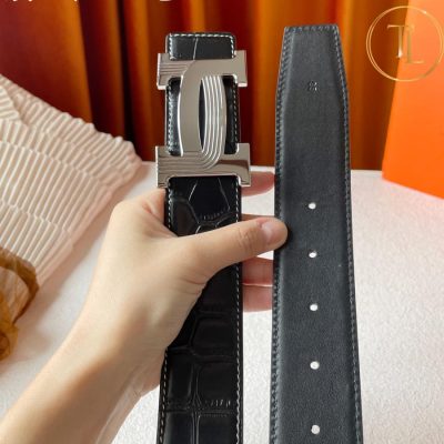 Thắt lưng Hermes màu đen dập vân cá sấu hàng hiệu like auth mặt khóa H bạc HM 169 10 that lung hermes (5)