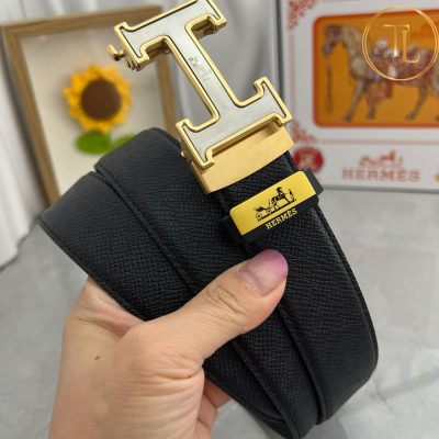 Thắt lưng Hermes nam màu đen hàng hiệu siêu cấp like auth mặt khóa H bạc viền vàng HM 177 9 that lung hermes (5)