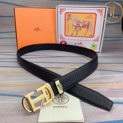 Thắt lưng Hermes dây da màu đen hàng hiệu siêu cấp mặt khóa vàng HM 181 10 that lung hermes (5)