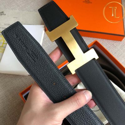 Thắt lưng Hermes nam màu đen mặt khóa chữ H vàng hàng hiệu cận chính hãng HM 115 10 that lung hermes (5)