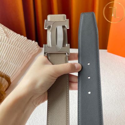 Thắt lưng Hermes màu nâu ghi hàng hiệu siêu cấp like auth mặt khóa H bạc HM 167 11 that lung hermes (6)