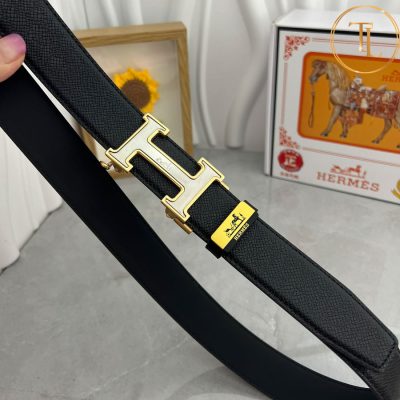 Thắt lưng Hermes nam màu đen hàng hiệu siêu cấp like auth mặt khóa H bạc viền vàng HM 177 10 that lung hermes (6)