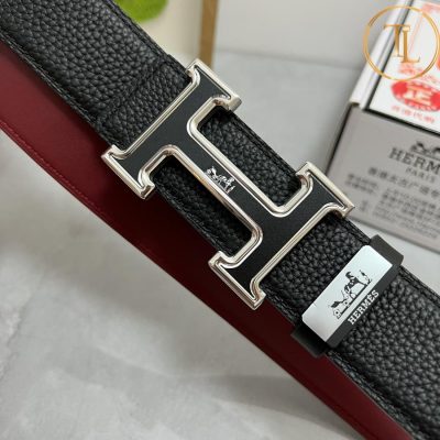 Thắt lưng Hermes nam dây 2 mặt đen đỏ đô da sần mặt khóa đen viền bạc siêu cấp HM 131 9 that lung hermes (6)