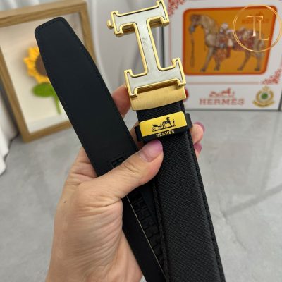 Thắt lưng Hermes nam màu đen hàng hiệu siêu cấp like auth mặt khóa H bạc viền vàng HM 177 11 that lung hermes (7)