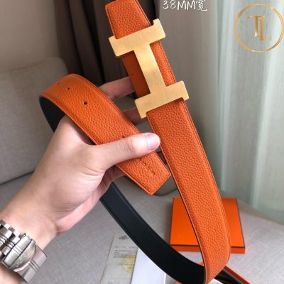 Thắt lưng Hermes nam 2 mặt màu đen cam mặt khóa chữ H vàng hàng hiệu like auth HM 120 7 that lung hermes nam (2)