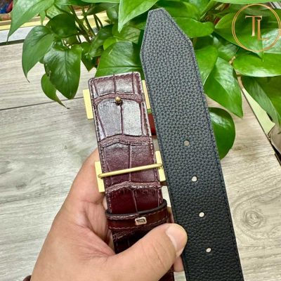 Thắt lưng Hermes 2 mặt màu đen nâu dập vân cá sấu khóa bạc hàng hiệu siêu cấp HM 152 7 that lung hermes nam (2)