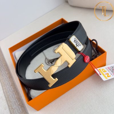 Thắt lưng Hermes nam màu đen hàng hiệu like auth mặt khóa H vàng HM 174 7 that lung hermes nam (2)