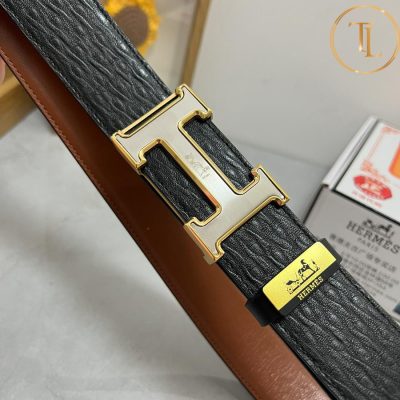 Thắt lưng Hermes nam 2 mặt màu đen nâu mặt khóa vàng H hàng hiệu like auth HM 122 8 that lung hermes nam (3)