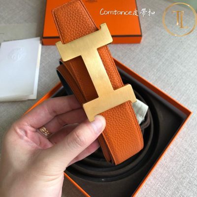 Thắt lưng Hermes nam 2 mặt màu đen cam mặt khóa chữ H vàng hàng hiệu like auth HM 120 11 that lung hermes nam (3)