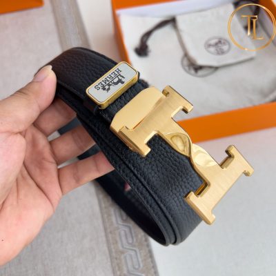 Thắt lưng Hermes nam màu đen hàng hiệu like auth mặt khóa H vàng HM 174 8 that lung hermes nam (3)