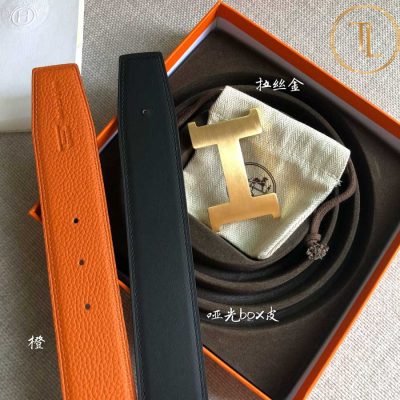 Thắt lưng Hermes nam 2 mặt màu đen cam mặt khóa chữ H vàng hàng hiệu like auth HM 120 10 that lung hermes nam (5)