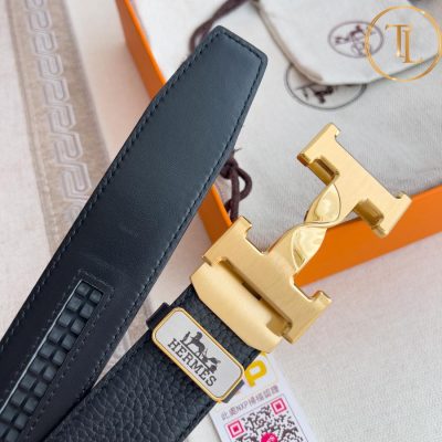 Thắt lưng Hermes nam màu đen hàng hiệu like auth mặt khóa H vàng HM 174 10 that lung hermes nam (5)