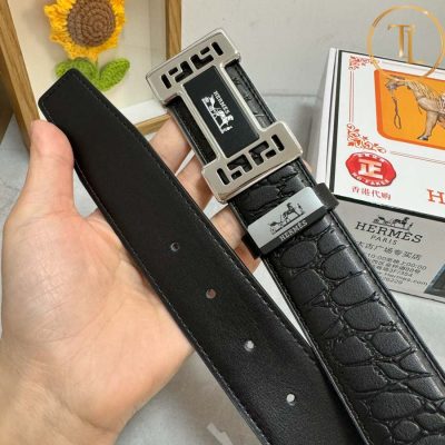 Thắt lưng Hermes nam dập vân màu đen mặt khóa bạc cải đen hàng hiệu siêu cấp HM 128 11 that lung hermes nam (8)