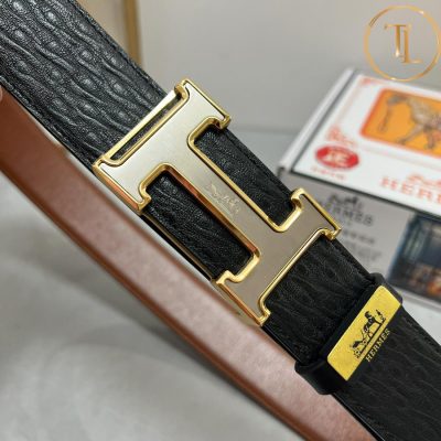 Thắt lưng Hermes nam 2 mặt màu đen nâu mặt khóa vàng H hàng hiệu like auth HM 122 11 that lung hermes nam (9)