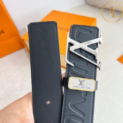 Thắt lưng Louis Vuitton nam hàng hiệu like auth màu đen mặt khóa bạc LVD 103 9 that lung louis vuitton (4)