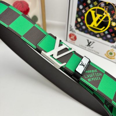 Thắt lưng Louis Vuitton dây caro màu đen xanh lá mặt khóa bạc like auth LVD 11 7 that lung lv (2)