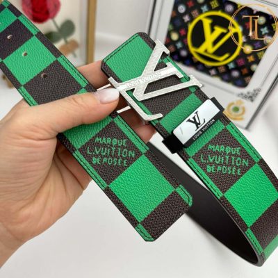 Thắt lưng Louis Vuitton dây caro màu đen xanh lá mặt khóa bạc like auth LVD 11 8 that lung lv (3)