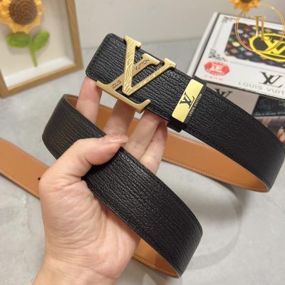 Thắt lưng Louis Vuitton màu đen da sần mặt khóa vàng họa tiết like auth LVD 08 8 that lung lv (4)
