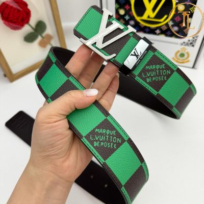 Thắt lưng Louis Vuitton dây caro màu đen xanh lá mặt khóa bạc like auth LVD 11 9 that lung lv (4)