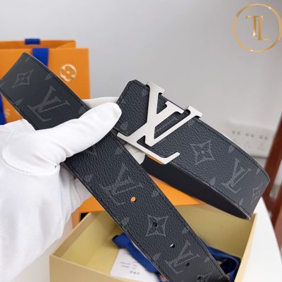 Thắt lưng Louis Vuitton màu ghi đen họa tiết monogram mặt khóa bạc like auth LVD 70 9 that lung lv (4)
