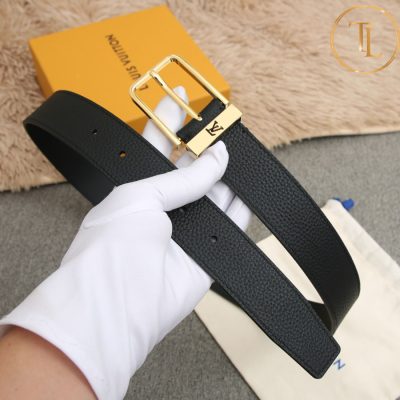 Thắt lưng Louis Vuitton nam màu đen khóa xỏ kim màu vàng hàng hiệu cận chính hãng LVD 48 7 that lung lv nam (2)